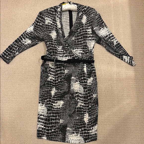 Catherine Malandrino snake print black and white belted dress - Picture 3 of 6